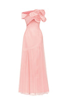 Pink rose one-shoulder floor-length gown by Happy Clothing, elegant evening dress with flowing fabric and stylish design.