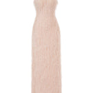 Elegant V-neck feather polyester floor-length gown by Happy Clothing, flowing design with feather details for formal occasions.