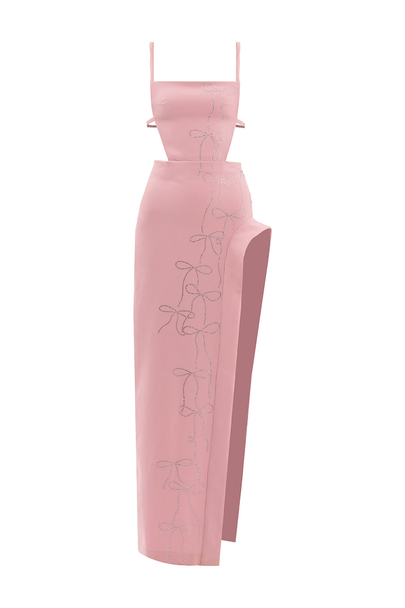 PINK BOW CRYSTALS LONG DRESS - CULT MIA
