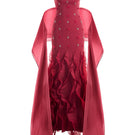 Red CULT MIA X HAPPY CLOTHING mermaid organza gown featuring intricate design and flowing fabric, perfect for elegant occasions.