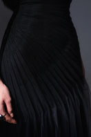 Black CULT MIA X HAPPY CLOTHING Lester A-line organza gown with flowy silhouette and elegant design, perfect for formal occasions.