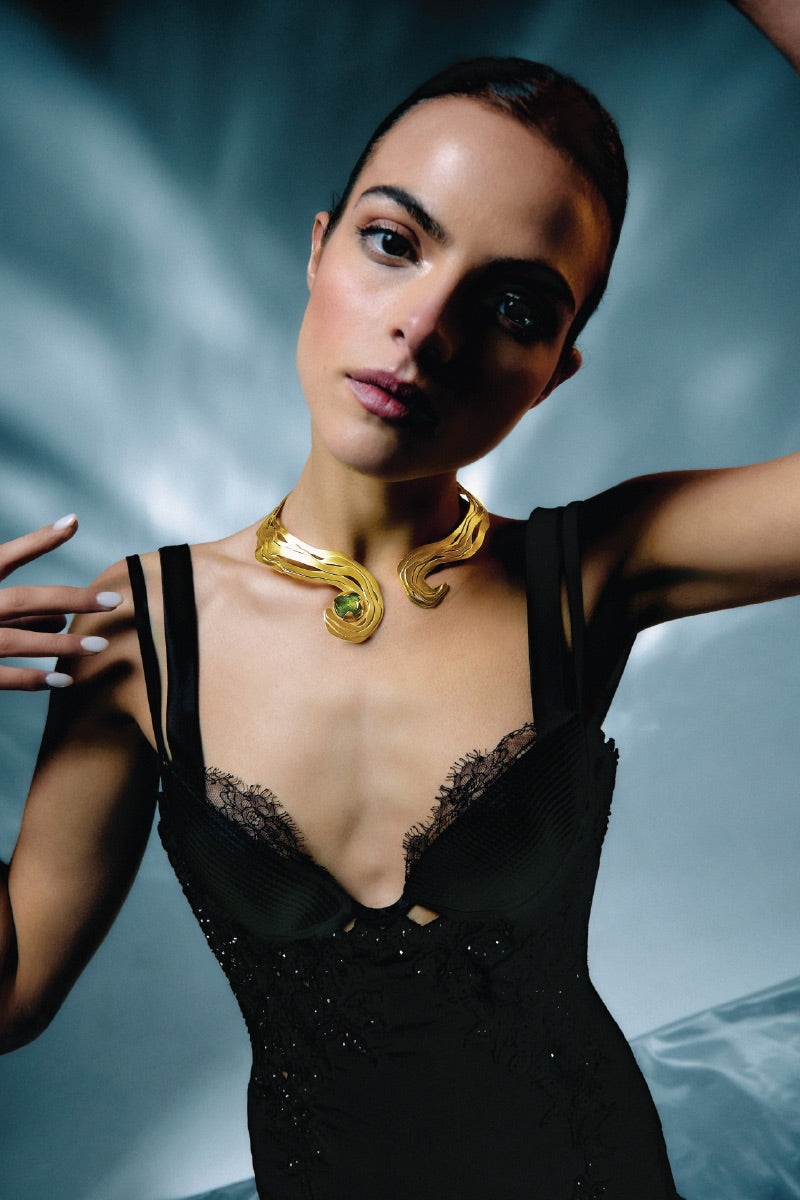 SANDSTONE NECKLACE IN GOLD AND GREEN - CULT MIA