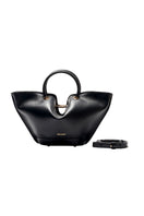 Mini black Capazo Total top handle bag by Saonara, featuring a compact design with sturdy handles and a sleek finish.