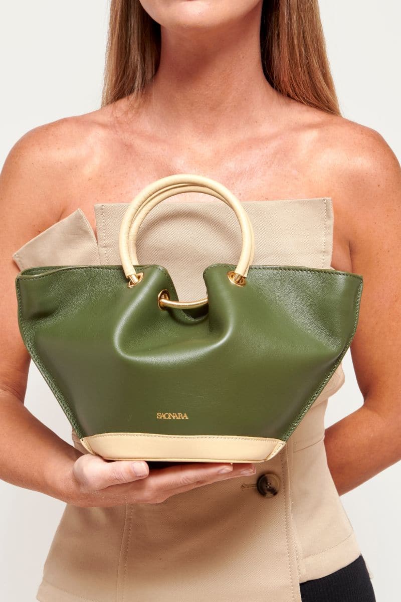 MINI GREEN ARMY & CREAM CAPAZO BAG | Saonara | CULT MIA