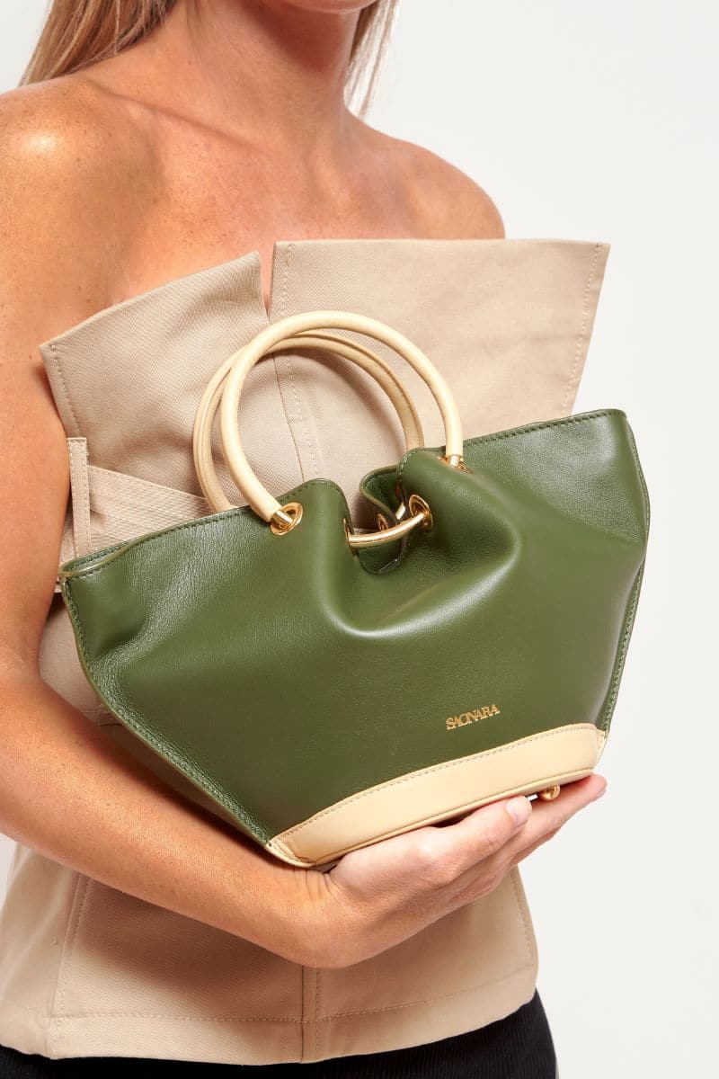 MINI GREEN ARMY & CREAM CAPAZO BAG | Saonara | CULT MIA