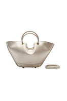 Mini ivory Capazo bag by Saonara, a top handle bag with woven straw texture and elegant design, perfect for daytime accessories.