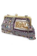 Sarah's Bag Bedouin Classic hand-printed embroidered clutch with metallic accents, featuring intricate embroidery and a sleek design.