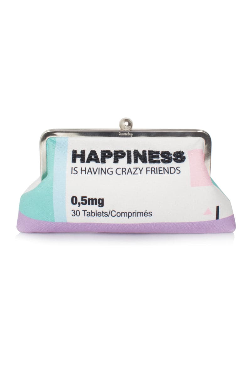 Sarah's Bag Cult Mia X Sarah's Bag Happiness hand-beaded clutch with intricate detailing and vibrant colors.