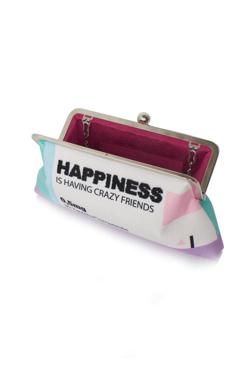 Sarah's Bag Cult Mia X Sarah's Bag Happiness hand-beaded clutch with intricate colorful beadwork and compact design.