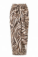Maliluha zebra print pareo cover-up sarong with flowing fabric, ideal for beach or poolside wear.