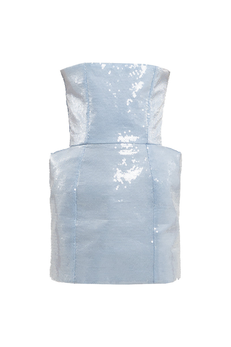 ICY BLUE SEQUIN STRAPLESS MINI DRESS - CULT MIA