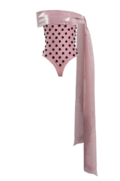 QUILTED BODYSUIT WITH FLOWER EMBROIDERY IN PINK | CULT MIA