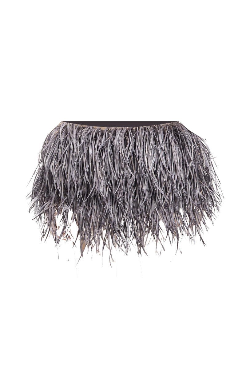 FEATHER MINI SKIRT IN GRAY - CULT MIA