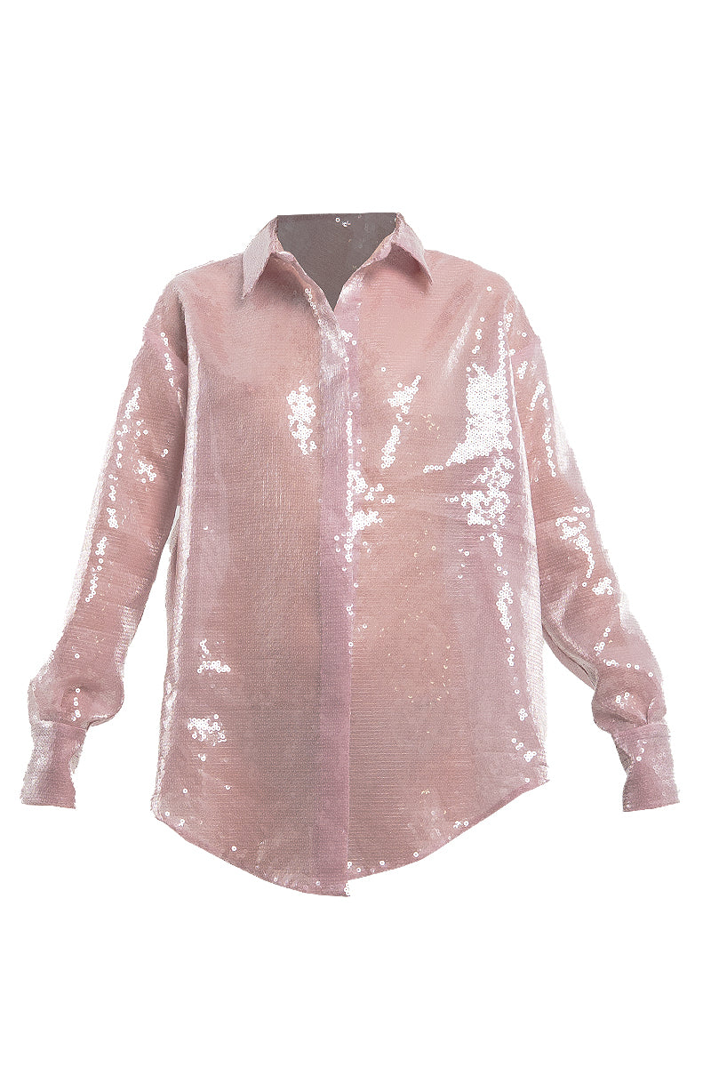 SEQUIN OVERSIZED SHIRT IN PINK - CULT MIA