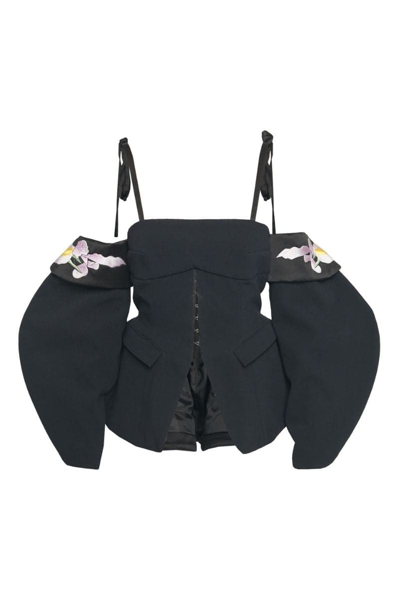 BLACK EMBROIDERED TAILORED TOP | Sean Sheila | CULT MIA