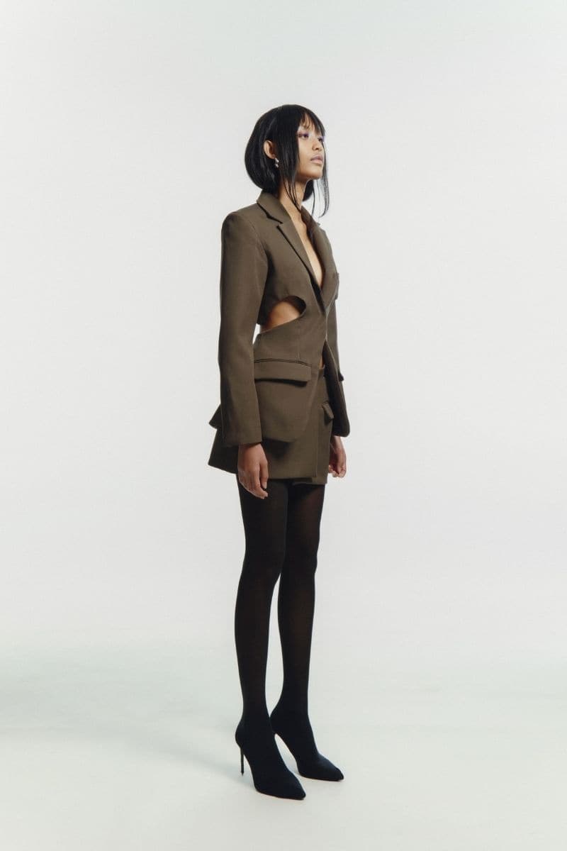 CHARCOAL TAILORED CUT-OUT CEDAR SUIT JACKET | Sean Sheila | CULT MIA
