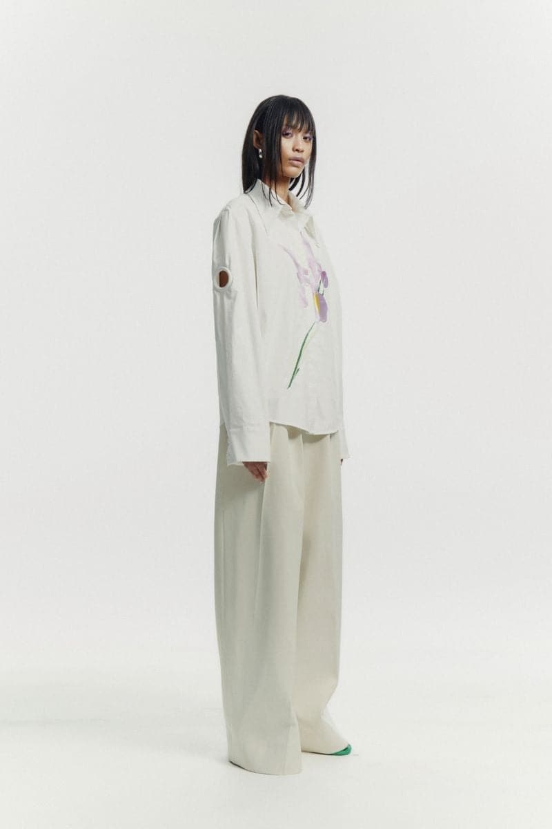 WHITE EMBROIDERED HOLE DETAIL TAILORED SHIRT | Sean Sheila | CULT MIA