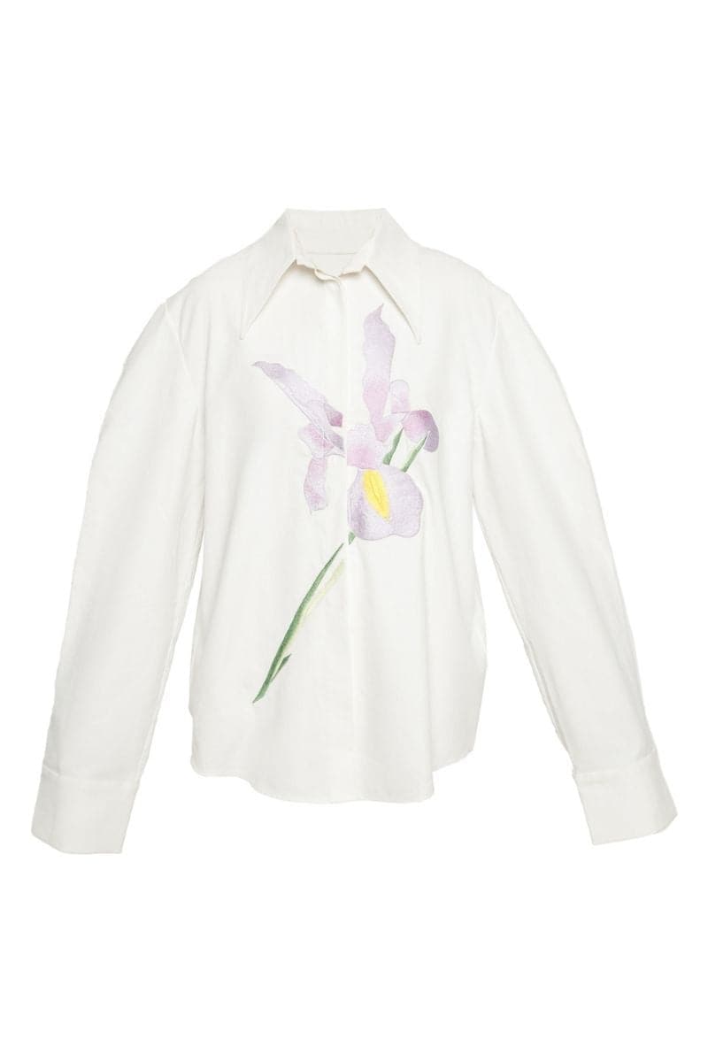 WHITE EMBROIDERED HOLE DETAIL TAILORED SHIRT | Sean Sheila | CULT MIA