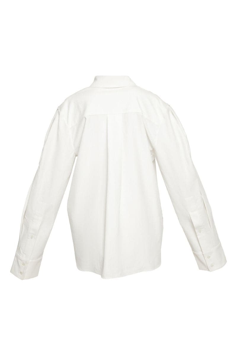 WHITE EMBROIDERED HOLE DETAIL TAILORED SHIRT | Sean Sheila | CULT MIA