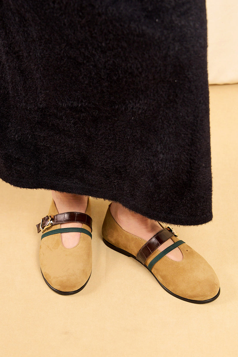 BALLET FLATS SEANLLY IN SAND SUEDE CALFSKIN