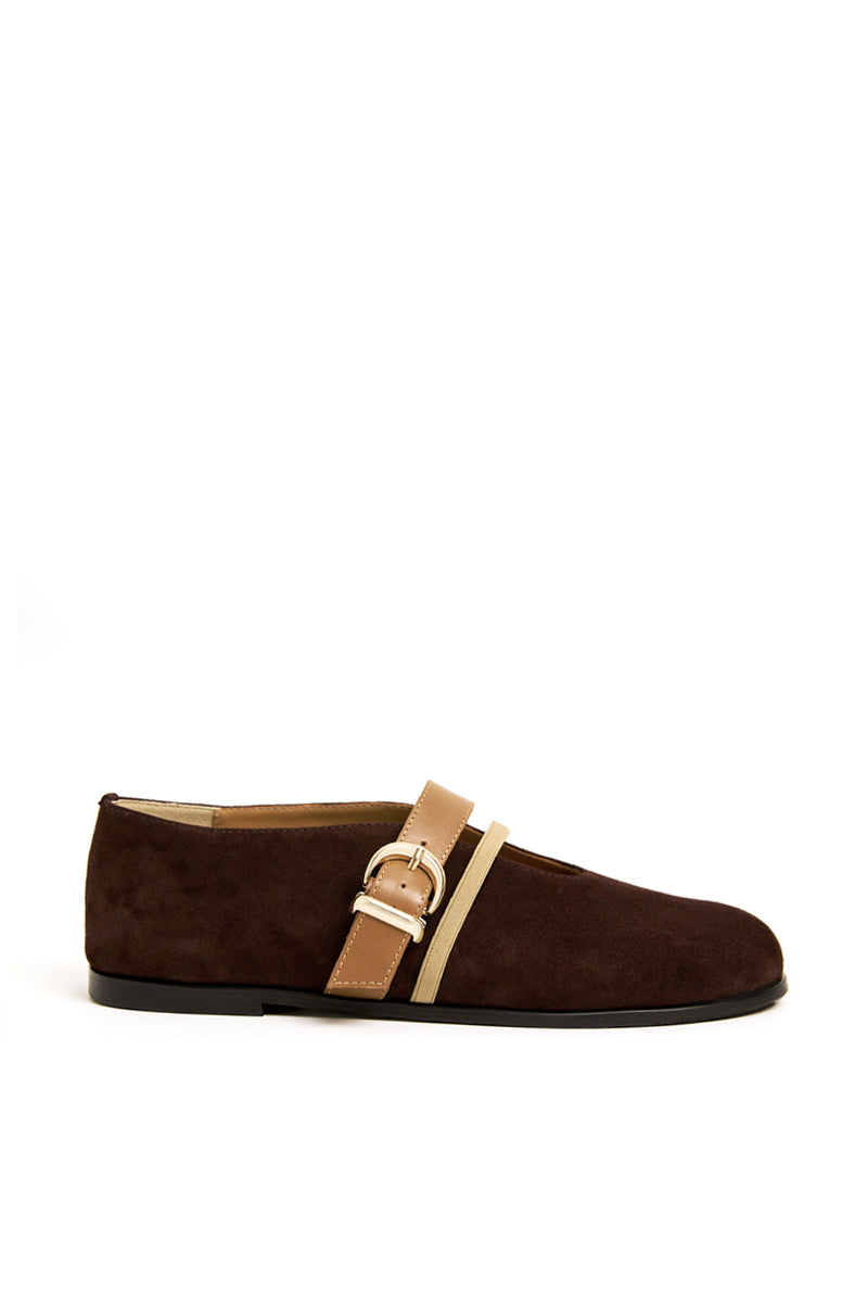 BALLET FLATS SEANLLY IN BROWN SUEDE CALFSKIN
