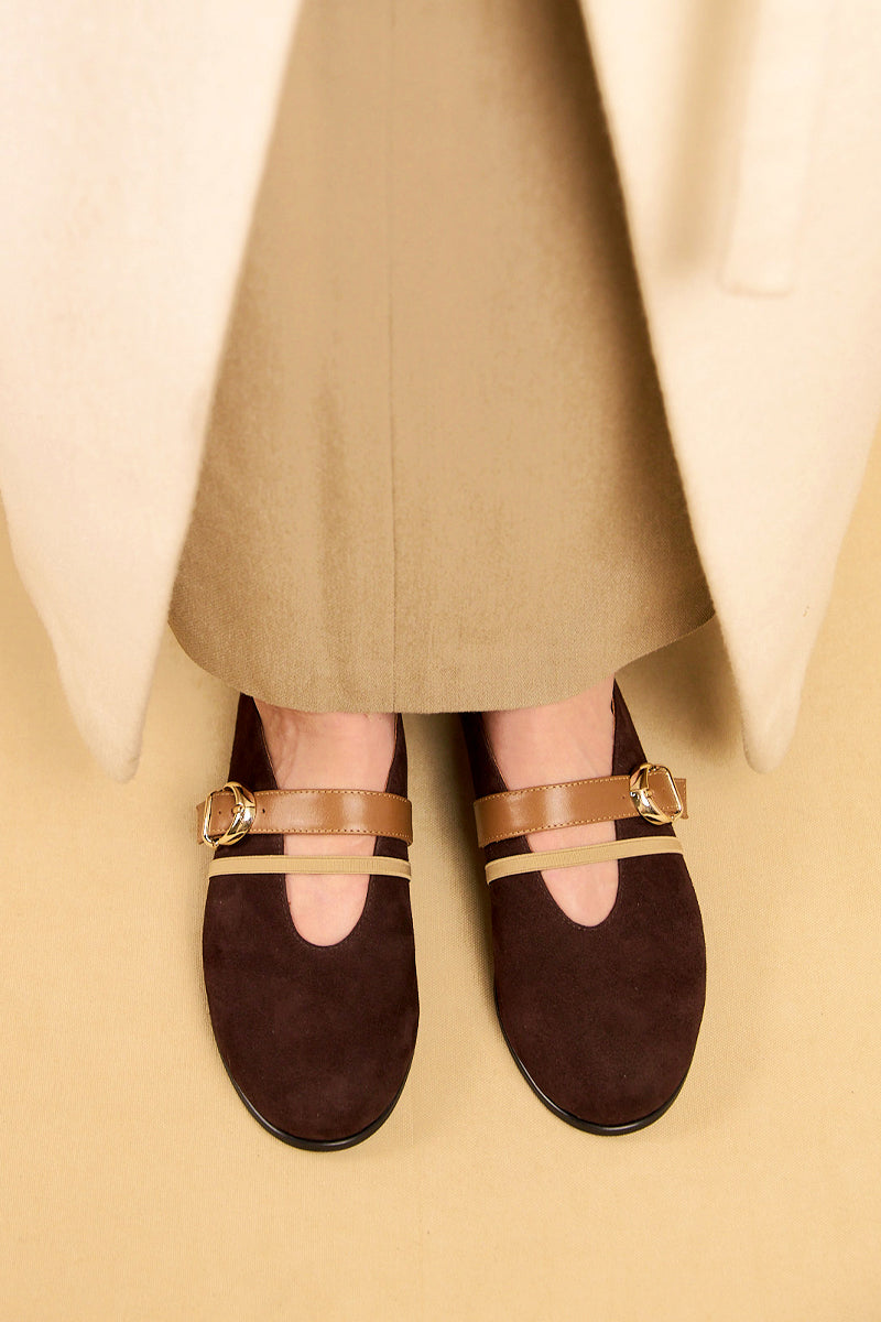 BALLET FLATS SEANLLY IN BROWN SUEDE CALFSKIN