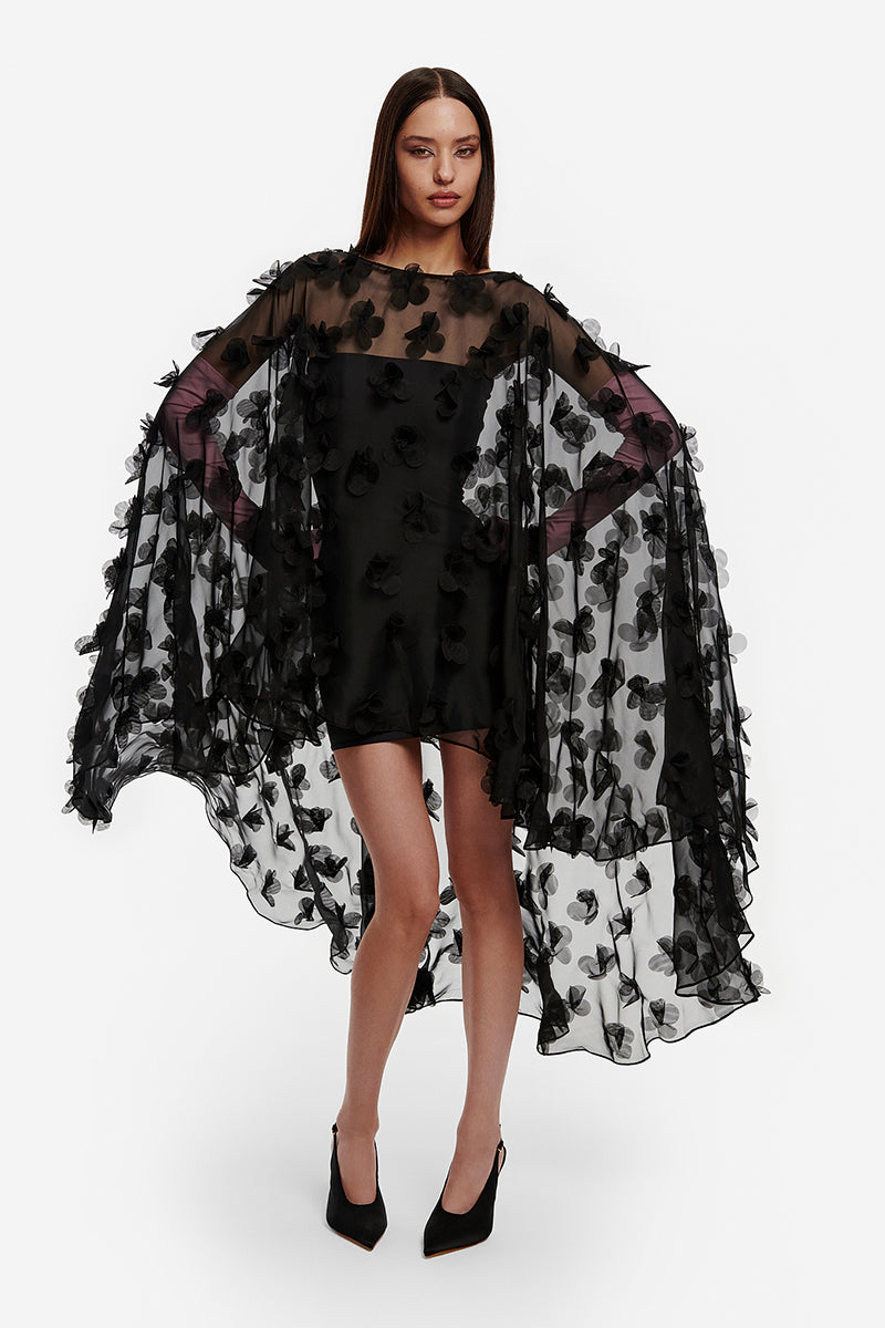 FLORAL CAPE IN MIDNIGHT BLACK