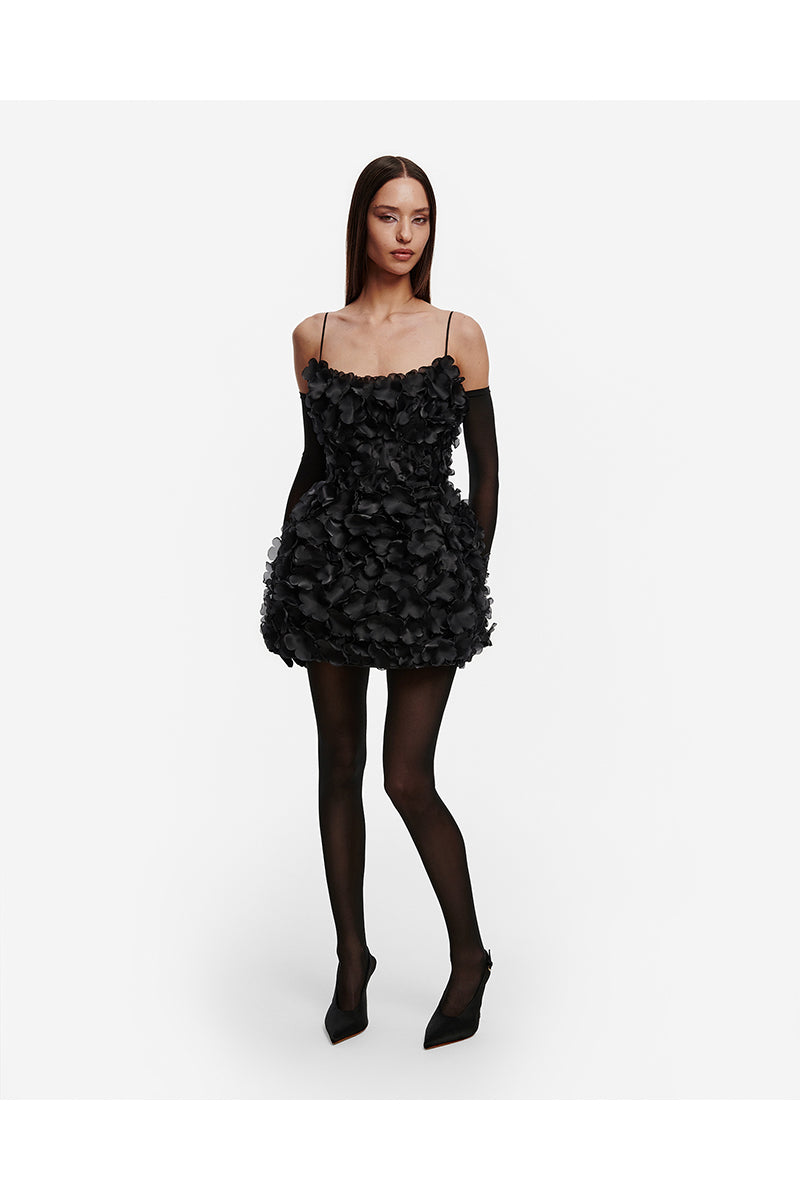 AMORE BLOSSOM MINI DRESS IN MIDNIGHT BLACK