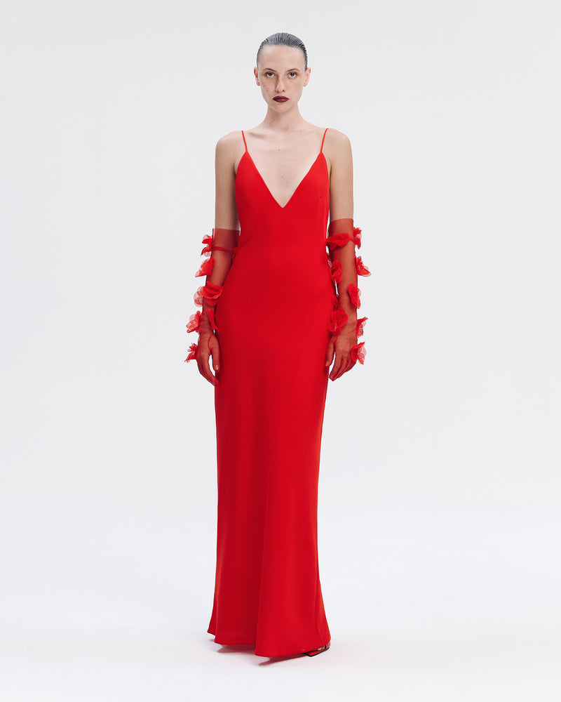 SATIN MAXI DRESS IN LOLLIPOP RED