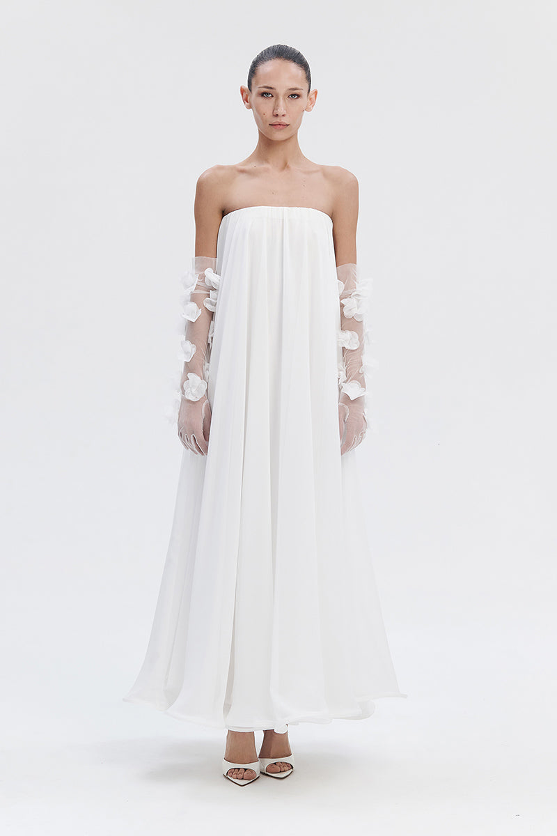 TULLE BLOSSOM GLOVES IN LILY WHITE