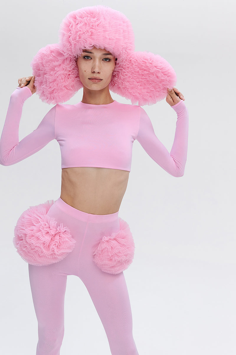 STRETCH-FIT LEGGINGS WITH TULLE OVERLAYS IN PINK BLOSSOM