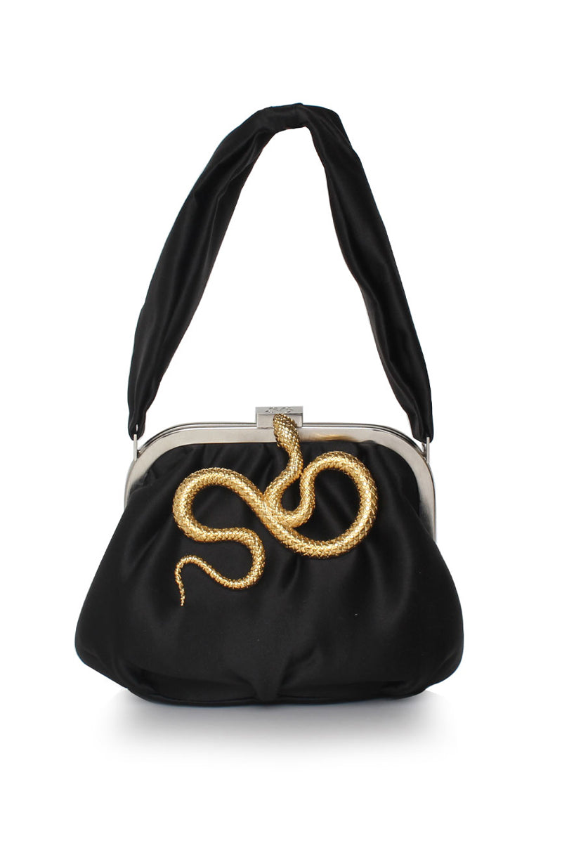 SERPENT ON SATIN BELLA BLACK HANDBAG - CULT MIA