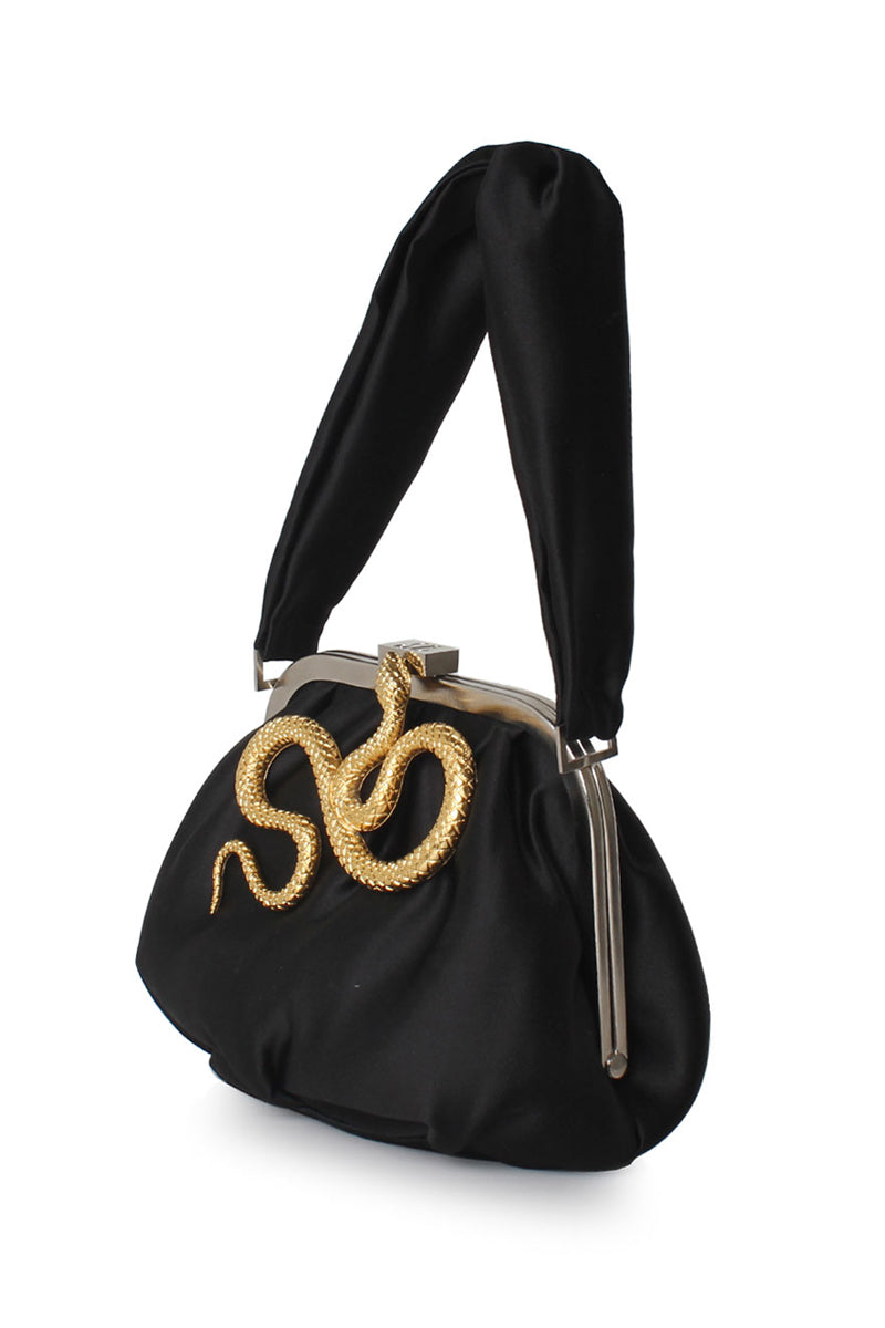 SERPENT ON SATIN BELLA BLACK HANDBAG - CULT MIA