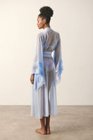 Sheer blue mesh kimono robe by Luciela with flowing, lightweight fabric and open-front design, perfect for stylish layering.