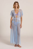 Sheer blue mesh robe from Luciela featuring lightweight, flowy fabric and a relaxed fit for stylish comfort.