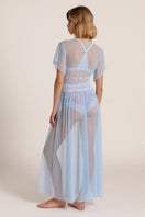 Sheer blue mesh robe by Luciela featuring lightweight, breathable fabric with long sleeves and a relaxed fit.