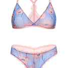 Sheer mesh lingerie set including a Poppy bralette and matching thong by Luciela, featuring delicate, see-through fabric and feminine design.