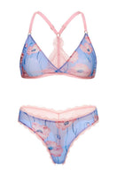 Sheer mesh lingerie set including a Poppy bralette and matching thong by Luciela, featuring delicate, see-through fabric and feminine design.