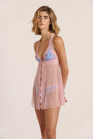 Sheer pink mesh Poppy Baby Doll underwear by Luciela, featuring delicate lace details and a soft, feminine fit.