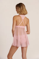 Sheer pink mesh Poppy baby doll underwear by Luciela featuring delicate lace details and a flattering, feminine fit.