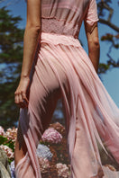 Sheer pink mesh robe by Luciela featuring lightweight, semi-transparent fabric and a flowing, relaxed fit.