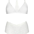 Sheer white mesh bralette and matching white boyshort lingerie set from Luciela, featuring delicate fabric and comfortable fit.