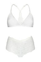 Sheer white mesh bralette and matching white boyshort lingerie set from Luciela, featuring delicate fabric and comfortable fit.