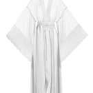 Sheer white mesh kimono robe by Luciela, lightweight and flowy with a relaxed fit, perfect for lounge or layering.
