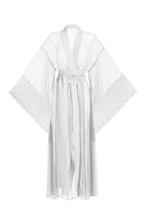 Sheer white mesh kimono robe by Luciela, lightweight and flowy with a relaxed fit, perfect for lounge or layering.