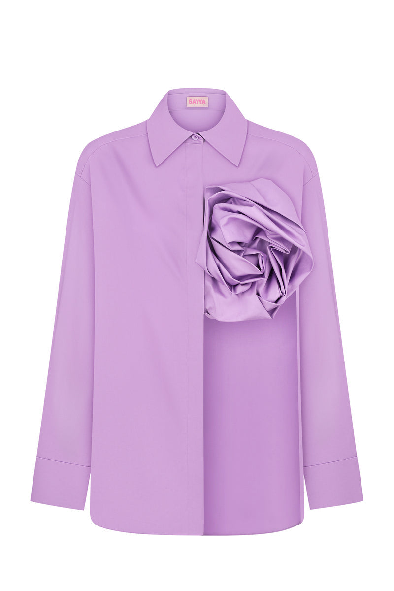 Sayya violet shirt featuring a floral pattern, casual long-sleeve design, perfect for spring and summer occasions.