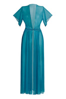 Luciela teal mesh robe with short sleeves, lightweight and sheer, perfect for stylish lounge or intimate wear.