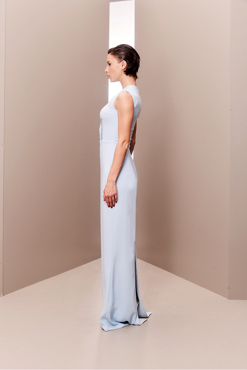 BABY BLUE CORSET DRESS WITH DETACHABLE EMBROIDERED CAPE - CULT MIA
