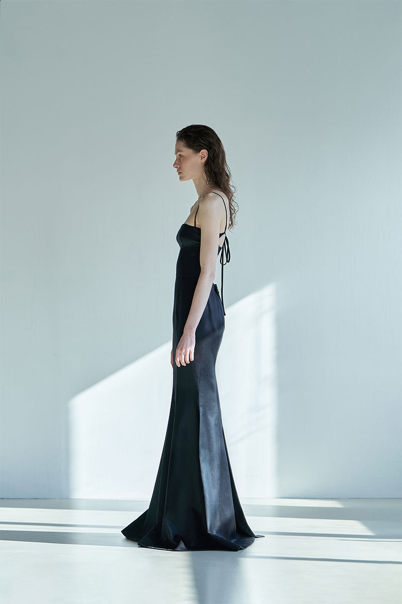 WOOL SILK EVENING GOWN IN BLACK - CULT MIA
