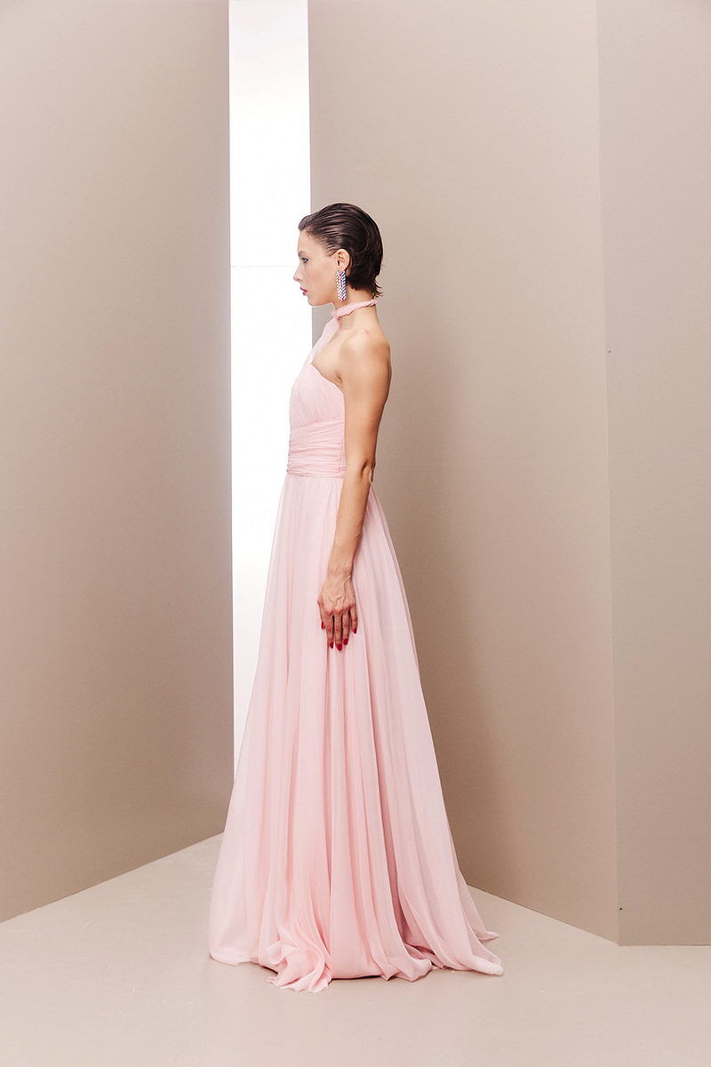 POWDER PINK CORSET DRAPED GOWN - CULT MIA